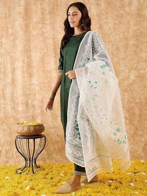 Straight Sequinned Liva Kurta with Palazzos & Dupatta 5