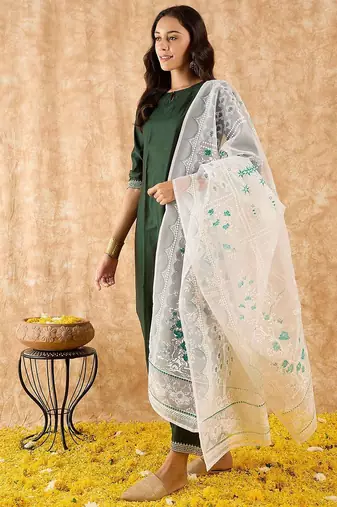 Straight Sequinned Liva Kurta with Palazzos & Dupatta