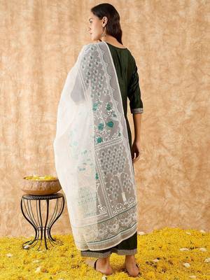 Straight Sequinned Liva Kurta with Palazzos & Dupatta 6