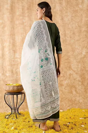 Straight Sequinned Liva Kurta with Palazzos & Dupatta