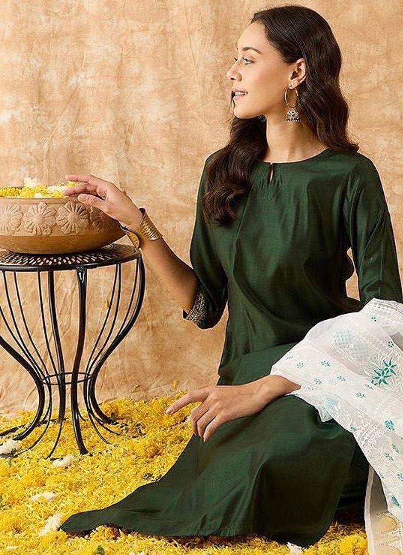 Straight Sequinned Liva Kurta with Palazzos & Dupatta