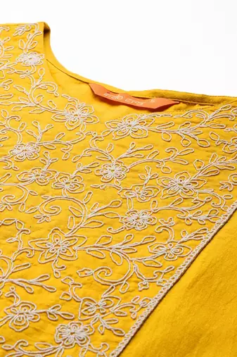 Floral Embroidered Thread Work Kurta with Trousers & Dupatta
