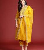 Floral Embroidered Thread Work Kurta with Trousers & Dupatta