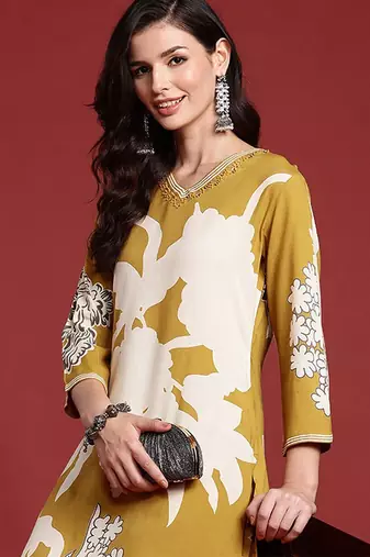 Bold Floral Printed Sequinned Kurta with Salwar Set