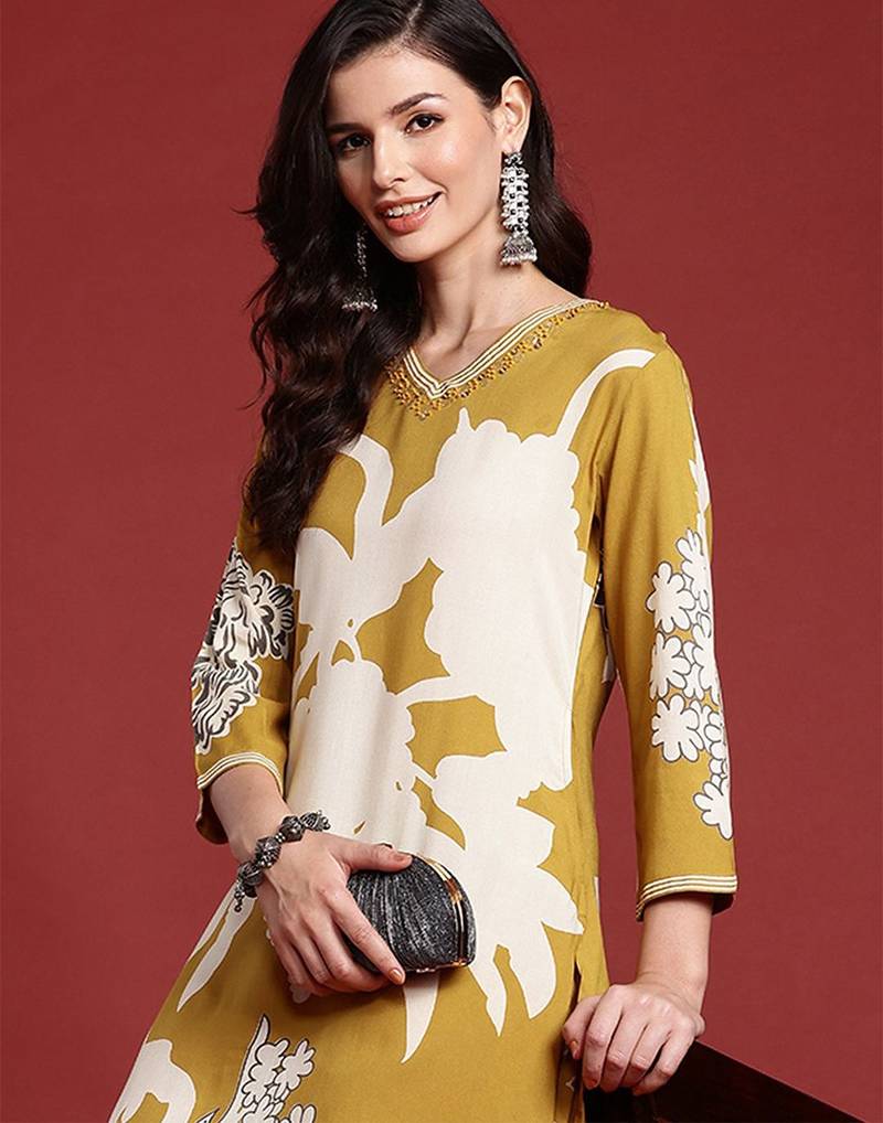 Bold Floral Printed Sequinned Kurta with Salwar Set