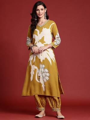 Bold Floral Printed Sequinned Kurta with Salwar Set 1