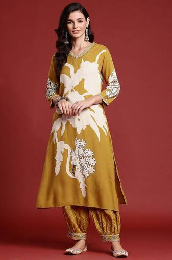 Bold Floral Printed Sequinned Kurta with Salwar Set