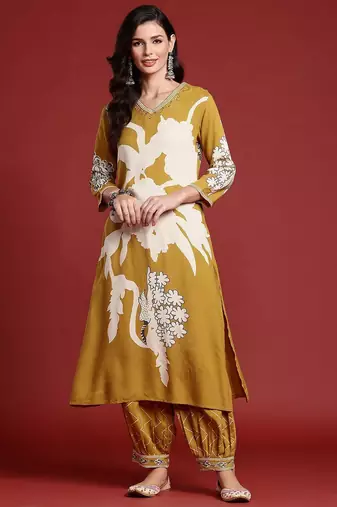 Bold Floral Printed Sequinned Kurta with Salwar Set
