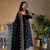 black color sequin embroidery silk blend gown set