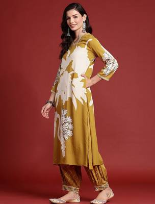 Bold Floral Printed Sequinned Kurta with Salwar Set 5