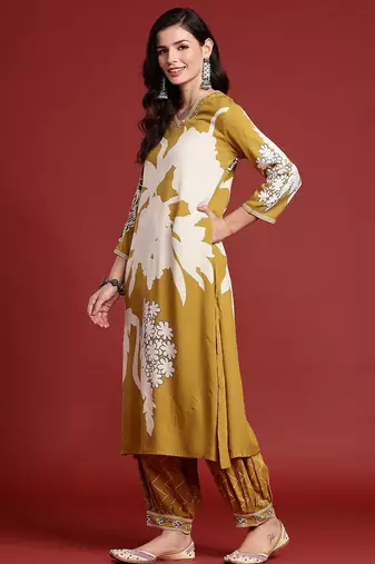 Bold Floral Printed Sequinned Kurta with Salwar Set