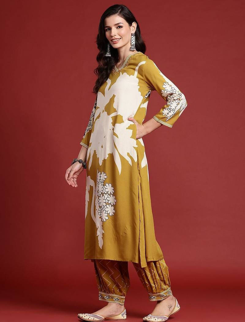Bold Floral Printed Sequinned Kurta with Salwar Set