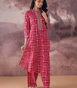 Ethnic Motifs Printed Mirror Work Pure Cotton Kurta With Trousers