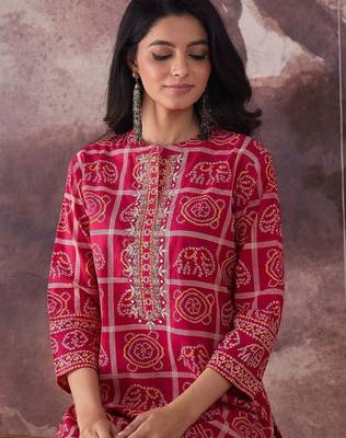 Ethnic Motifs Printed Mirror Work Pure Cotton Kurta With Trousers 2