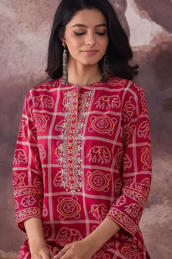 Ethnic Motifs Printed Mirror Work Pure Cotton Kurta With Trousers