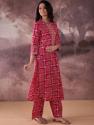 Ethnic Motifs Printed Mirror Work Pure Cotton Kurta With Trousers 3