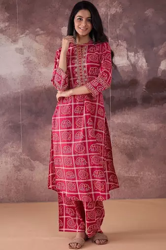 Ethnic Motifs Printed Mirror Work Pure Cotton Kurta With Trousers