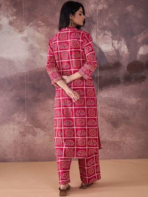 Ethnic Motifs Printed Mirror Work Pure Cotton Kurta With Trousers 5