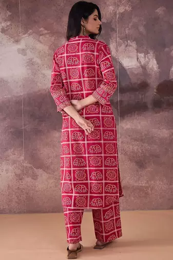 Ethnic Motifs Printed Mirror Work Pure Cotton Kurta With Trousers