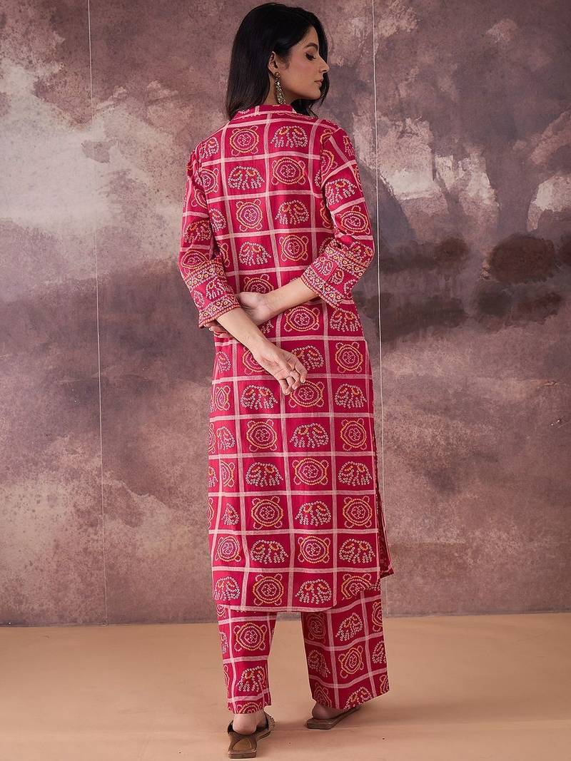 Ethnic Motifs Printed Mirror Work Pure Cotton Kurta With Trousers