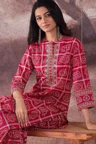 Ethnic Motifs Printed Mirror Work Pure Cotton Kurta With Trousers