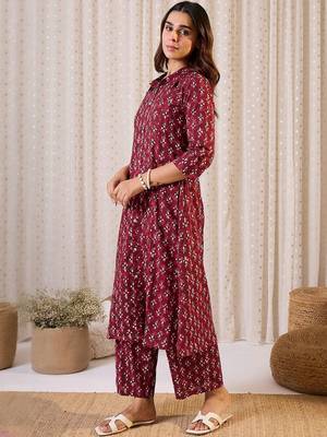 Women Floral Printed Pure Cotton Anarkali Kurta with Trouser 3