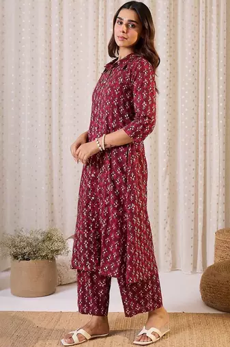 Women Floral Printed Pure Cotton Anarkali Kurta with Trouser