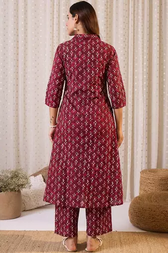 Women Floral Printed Pure Cotton Anarkali Kurta with Trouser