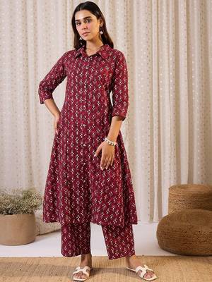 Women Floral Printed Pure Cotton Anarkali Kurta with Trouser 6