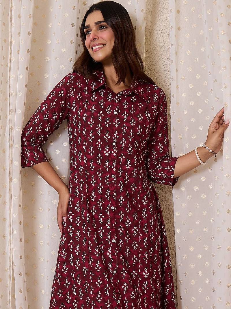 Women Floral Printed Pure Cotton Anarkali Kurta with Trouser