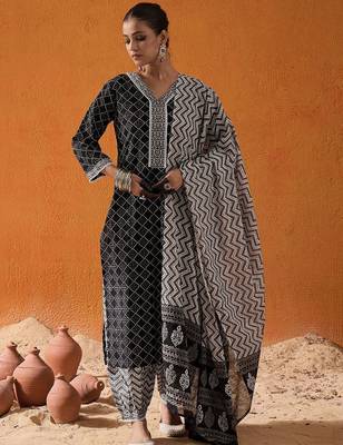 Printed Regular Pure Cotton Kurta with Salwar & Dupatta 1