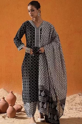 Printed Regular Pure Cotton Kurta with Salwar & Dupatta