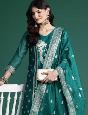 Ethnic Motifs Woven Design Kurta with Trousers & With Dupatta 2