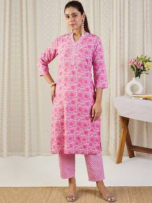 Women Floral Printed Regular Pure Cotton Kurta with Trousers & With Dupatta 3