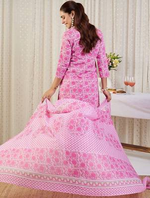 Women Floral Printed Regular Pure Cotton Kurta with Trousers & With Dupatta 5