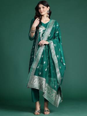 Ethnic Motifs Woven Design Kurta with Trousers & With Dupatta 1