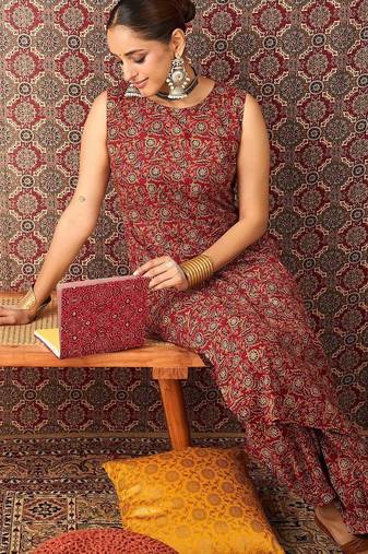 Women Ethnic Motifs Printed Regular Pure Cotton Kurta with Patiala