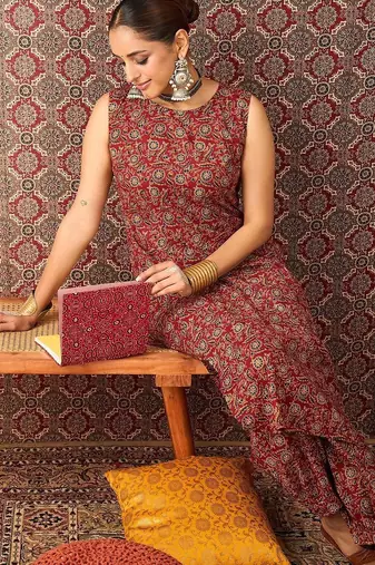 Women Ethnic Motifs Printed Regular Pure Cotton Kurta with Patiala