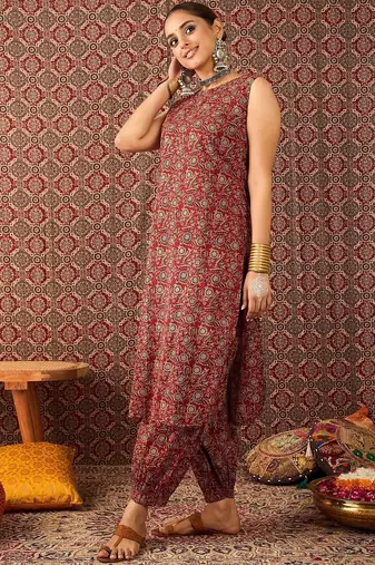 Women Ethnic Motifs Printed Regular Pure Cotton Kurta with Patiala