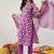 Purple Floral Printed Mirror Work Pure Cotton Kurta with Trousers & Dupatta