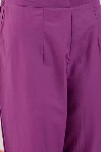 Purple Floral Printed Mirror Work Pure Cotton Kurta with Trousers & Dupatta