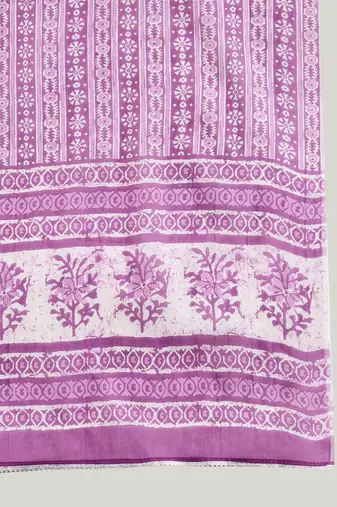 Purple Floral Printed Mirror Work Pure Cotton Kurta with Trousers & Dupatta