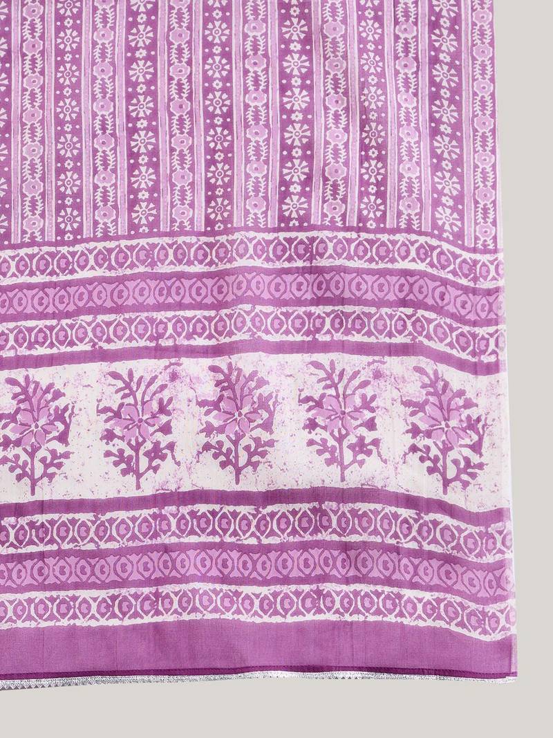 Purple Floral Printed Mirror Work Pure Cotton Kurta with Trousers & Dupatta