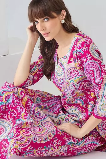 women paisley printed regular  cotton kurta with trousers