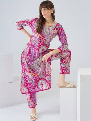Women Paisley Printed Regular Pure Cotton Kurta with Trousers 7