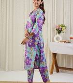 Floral Printed V-Neck Pure Cotton Straight Kurta With Trousers