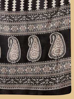 Black Ethnic Motifs Printed Pure Cotton Straight Kurta With Trousers & Dupatta 4