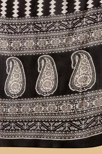 Black Ethnic Motifs Printed Pure Cotton Straight Kurta With Trousers & Dupatta