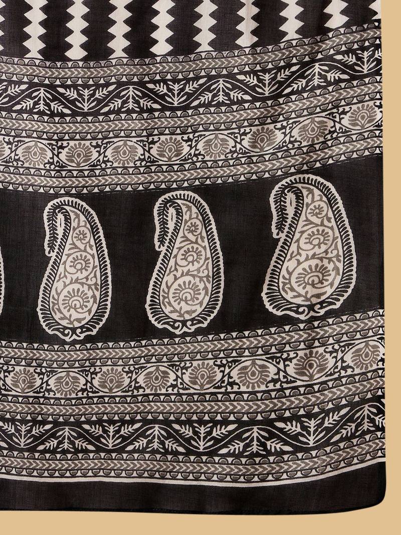 Black Ethnic Motifs Printed Pure Cotton Straight Kurta With Trousers & Dupatta