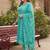Plus Size Teal Printed Straight Kurta Trousers With Dupatta Set